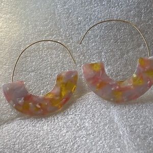 Pink and Amber C-Shaped Earrings